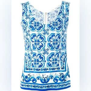 Dolce & Gabbana Blue Majolica Peplum Silk Vest Tank Top Sleeveless 36 NWOT